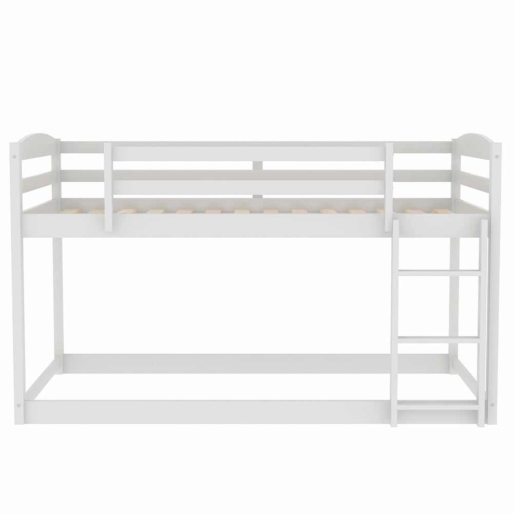Kadyn Solid Wood Twin Bunk Bed with Ladder and Safety Rail, White Kadyn Solid Wood Twin Bunk Bed with Ladder and Safety Rail, White