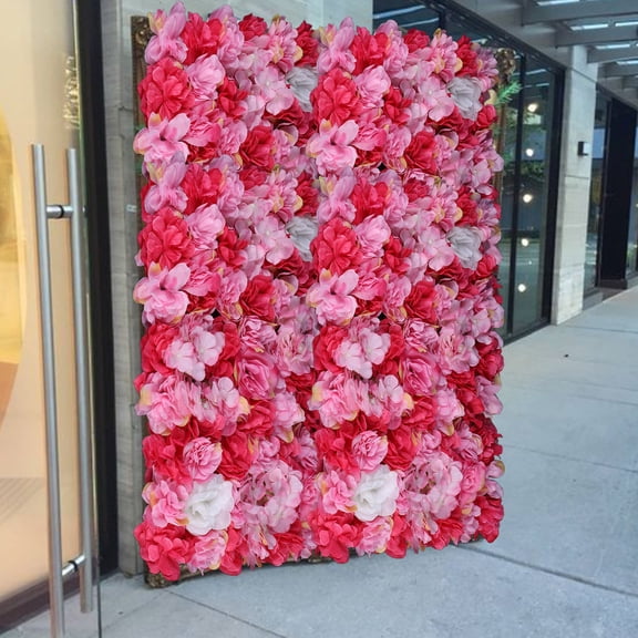 6-Piece Artificial Flower Wall Panel, Rose Red Silk Dahlias and Hydrangeas, 60x40cm for Wedding Backdrop and Garden Decor