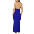 thumbnail image 6 of IROINNID Deals Wedding Guest Dresses for Women Evening Night Party Dress Solid Color Side Slit Elastic Knitted V-Neck Suspender Dress Trendy Formal Dress,Blue, 6 of 6