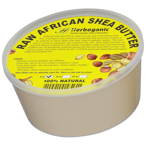 HERBOGANIC Pure Raw African Shea Butter, Yellow 100% Natural Unrefined Butter for Body & Hair Scalp Non GMO (Yellow Shea Butter 8 Oz.)