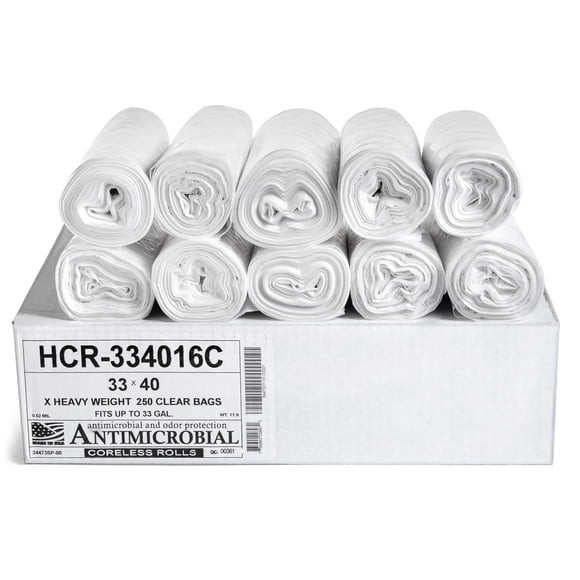 Aluf Plastics High Density Trash Bags, 33 Gallon, 250 Count, 16 Micron (eq), 33" x 40", Clear, for Bathroom, Office, Industrial, Commercial, Janitorial, Municipal, Recycling