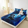 thumbnail image 4 of Manfei Cyan Gamepad Twin Sheet Sets Teen, Neon Honeycomb Geometric Twin Fitted Sheet, Modern Video Game Flat Sheet, Breathable Home Decor, 3 Pieces, 4 of 7
