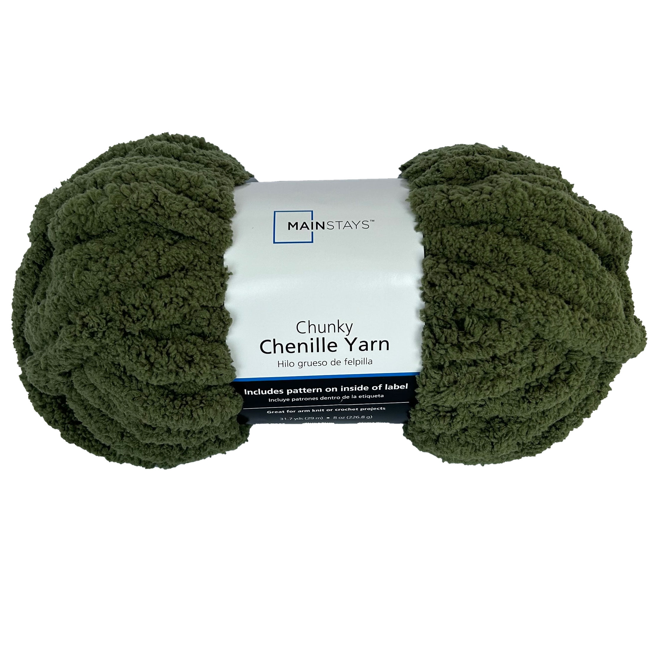 Mainstays Chunky Chenille Yarn, 31.7 yd, Olive, 100% Polyester, Super Bulky, Pack of 4