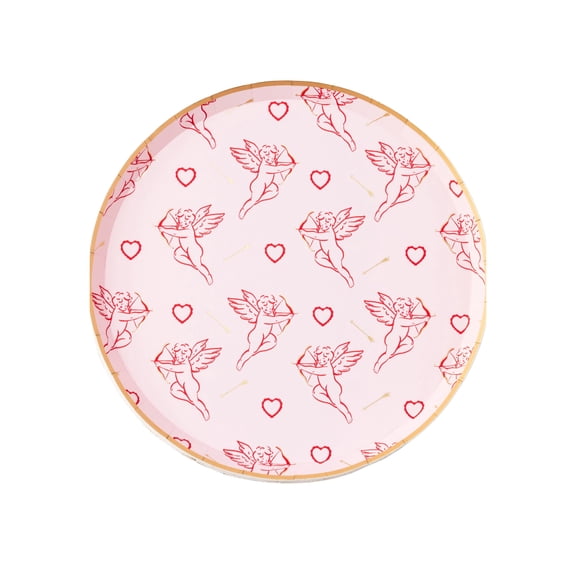 Bonjour Fête Pink Cupid Small Paper Cake Plates, Disposable Party Supplies, 8 Count, 8.5 Inch, Birthday, Valentines