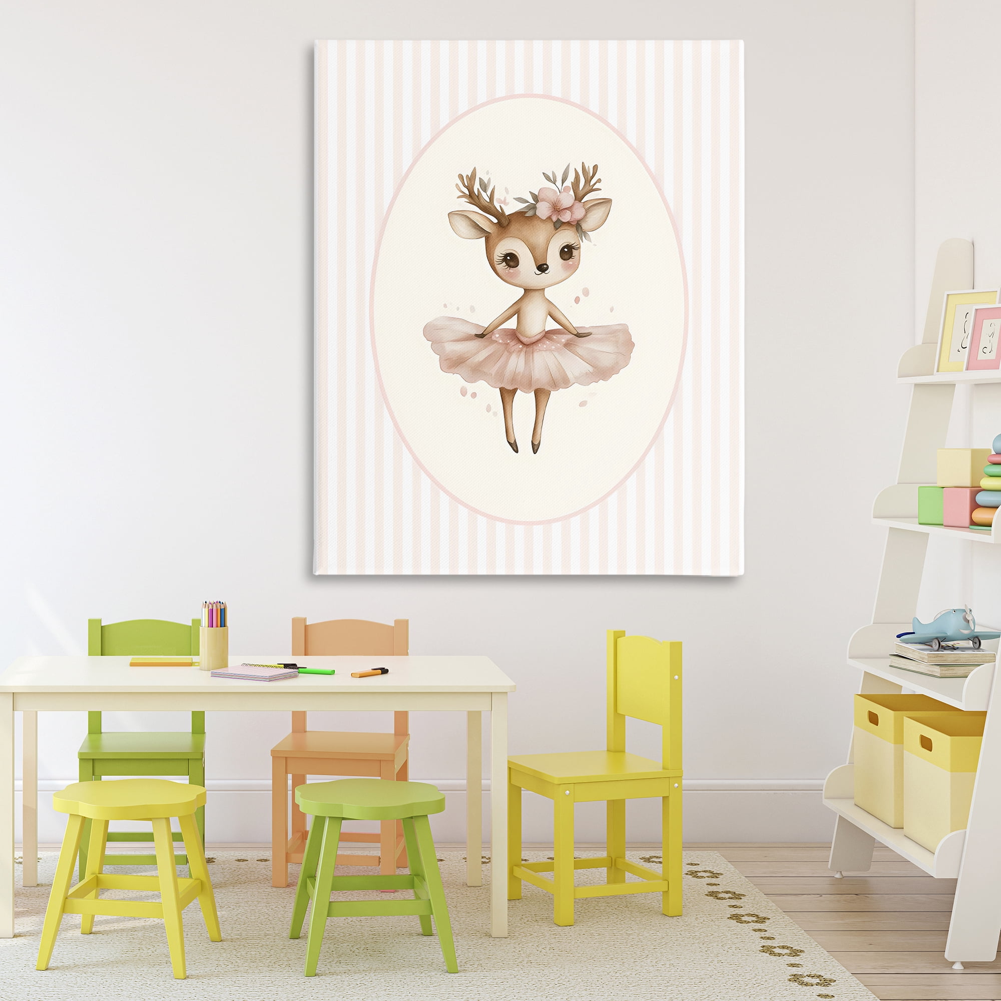 Stupell Industries Nursery Ballerina Deer Striped Canvas Wall Art, design by LSR Design Studio