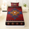thumbnail image 4 of Castle Fairy Boho Aztec Motif Twin Sheets 3pcs,Retro Tribal Geometric Bedding,Burgundy Ochre Red,1 Flat Sheet, 1 Fitted Sheet and 1 Pillowcase, 4 of 7
