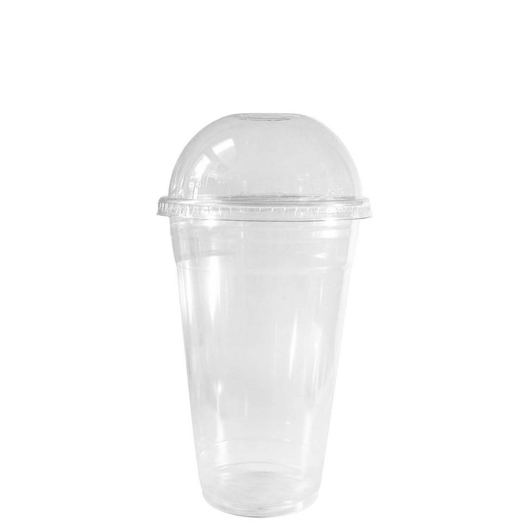 100 Pack] 16 oz Clear Plastic Cups with Dome Lids, Disposable Iced