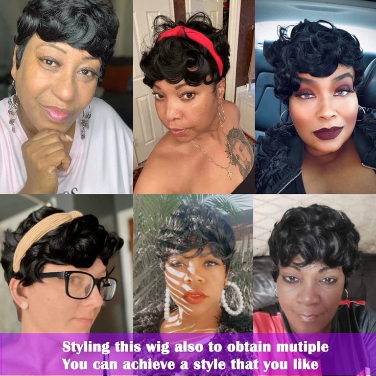 Short Wavy Synthetic Hair Wig Pixie Cut Curly Wig with Bangs  display picture 3