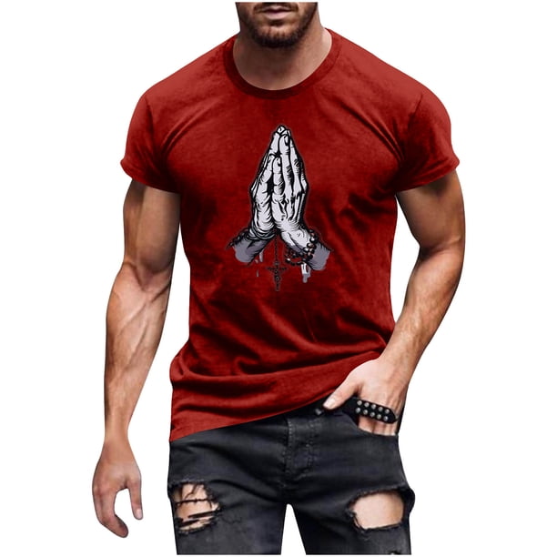 Hombres Pantalones Cortos de Manga Corta Impresa Casual Cuello Redondo Superior, Camisa de Moda para el Verano Y la Primavera