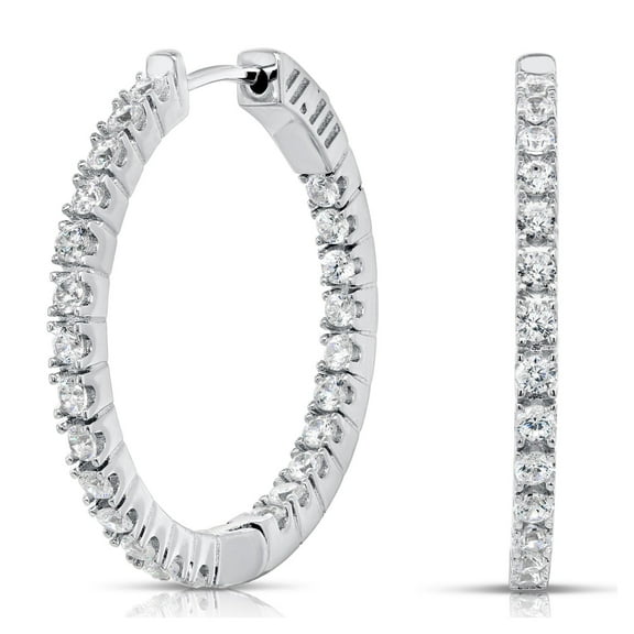 Tilo Jewelry .925 Sterling Silver Round CZ Cubic Zirconia Hoop Earrings | 1.2 Inch | Women & Unisex