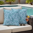 thumbnail image 4 of Light Blue Teal Outdoor Waterproof Pillow Covers, Retro Botanical Abstract Art Decorative Square Throw Pillowcase Sofa Cushion Sham for Patio/Couch/Chair, 24"x24" 2 Pack, 4 of 8