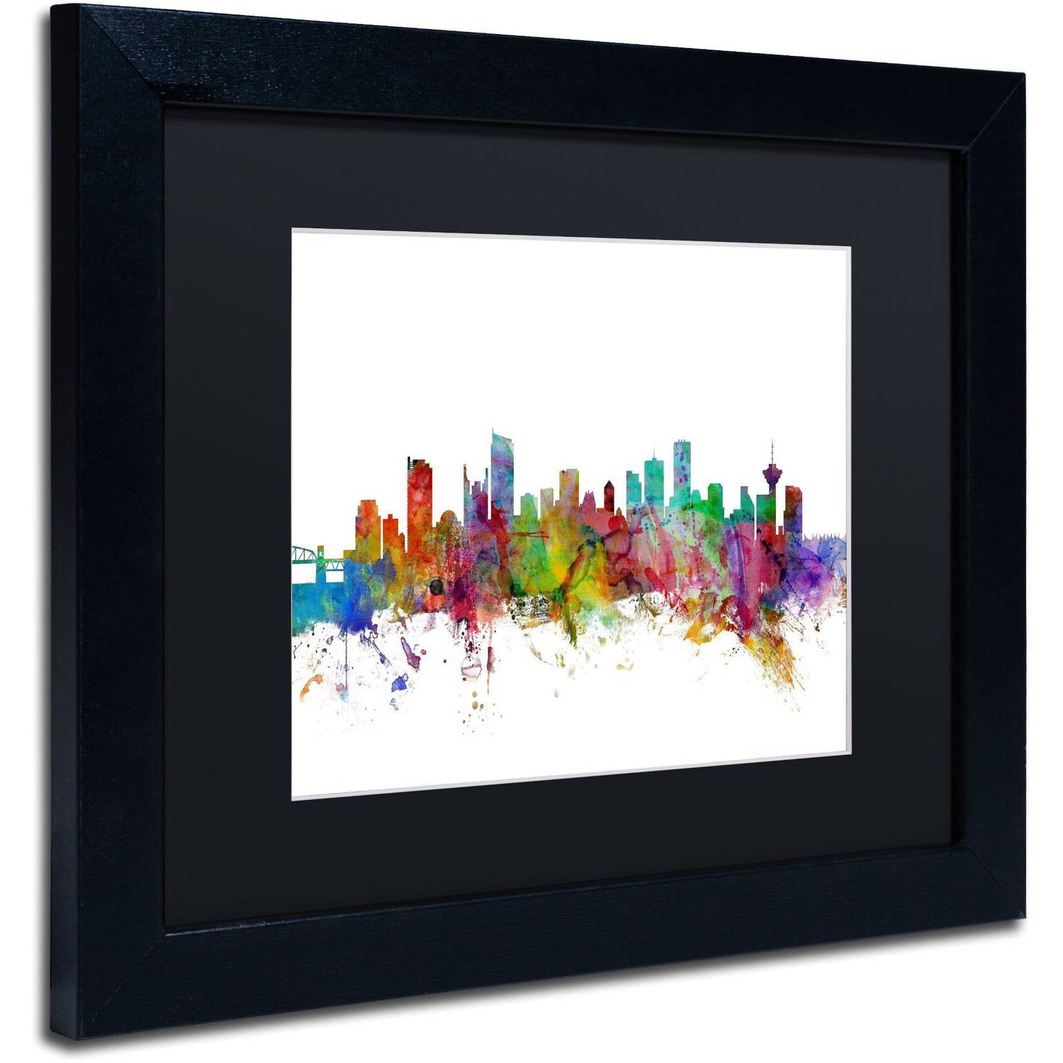Trademark Fine Art "Vancouver Canada Skyline" Canvas Art by Michael Tompsett Black Matte, Black Frame