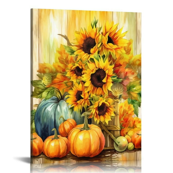 JRXY Autumn Wall Art Pumpkin and Sunflower Canvas Prints Thanksgiving Day Painting Fall Harvest Decor 12x16 in