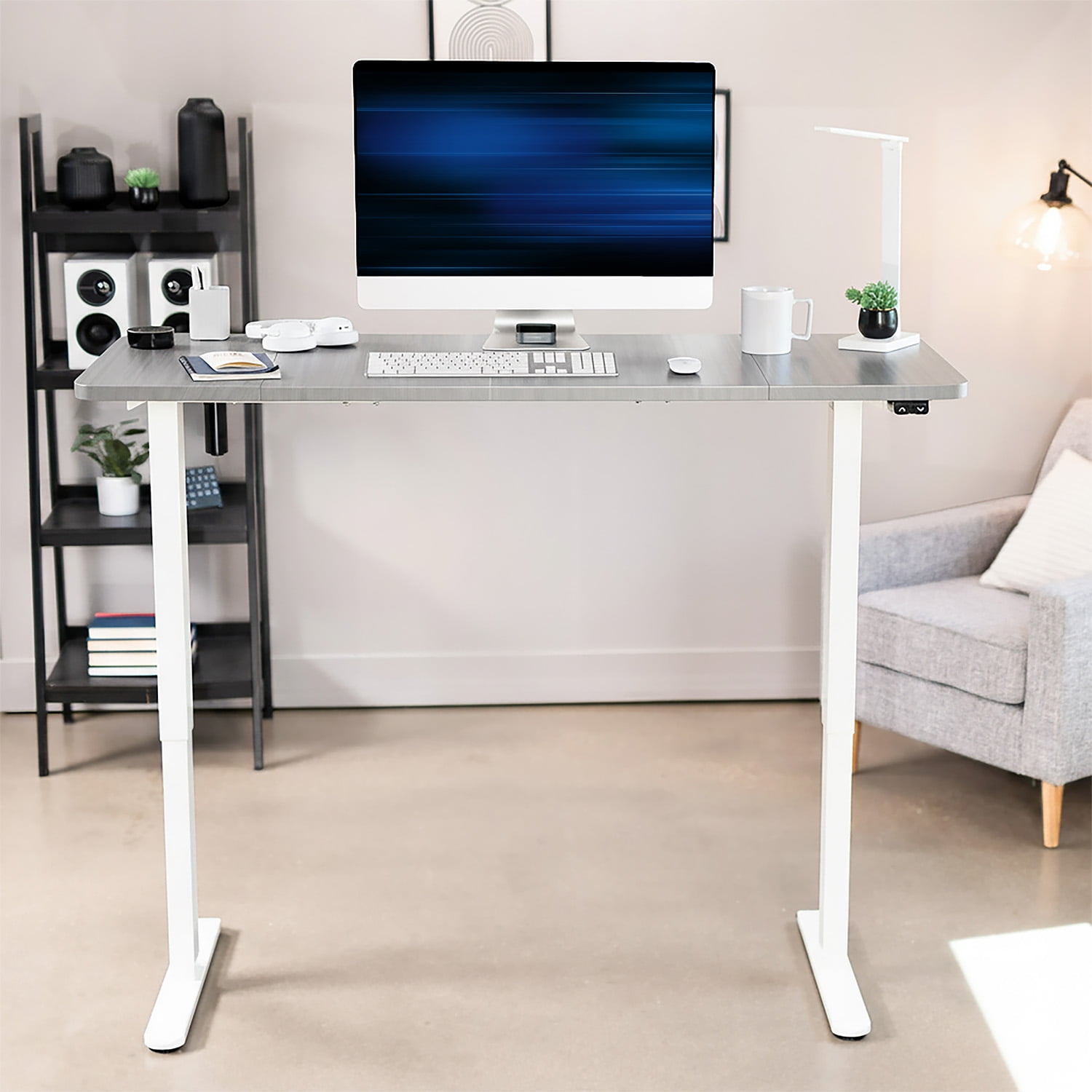 VIVO Electric 60”x24” Stand Up Desk, Dark Gray Table Top, White Frame