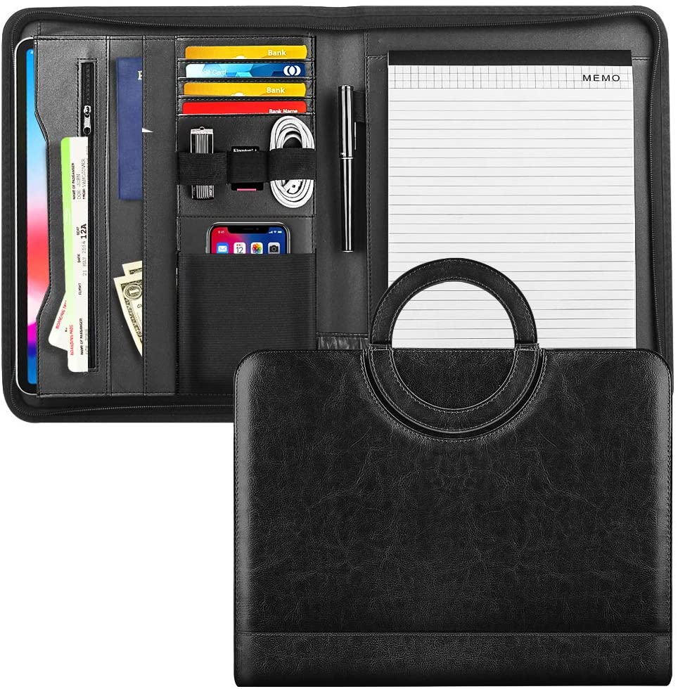 MoKo Leather Padfolio Portfolio Folder with Handle, Professional
