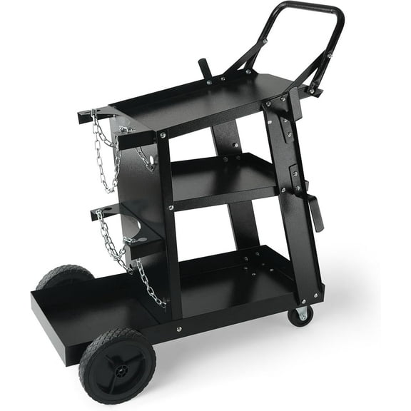 Welding Cart, 3-Tier Welder Cart Heavy Duty with 400Lbs Static Weight Capacity, 360° Swivel Wheels, Tank Storage Safety Chains, Rolling MIG Welder Cart for TIG, ARC, MMA Welding Machine