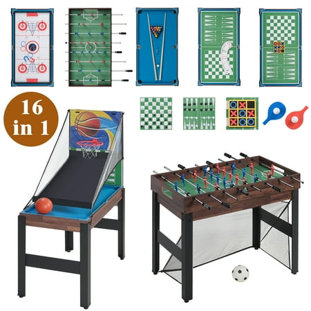 48'' 16 in 1 Multi Game Table Combo Game Table Set for Game Room, Multifunctional Game Table with Bow, Arrow, Basketball, Football, Hockey, Foosball, Shuffleboard, Ping Pong, Chess, Checkers, Bowling