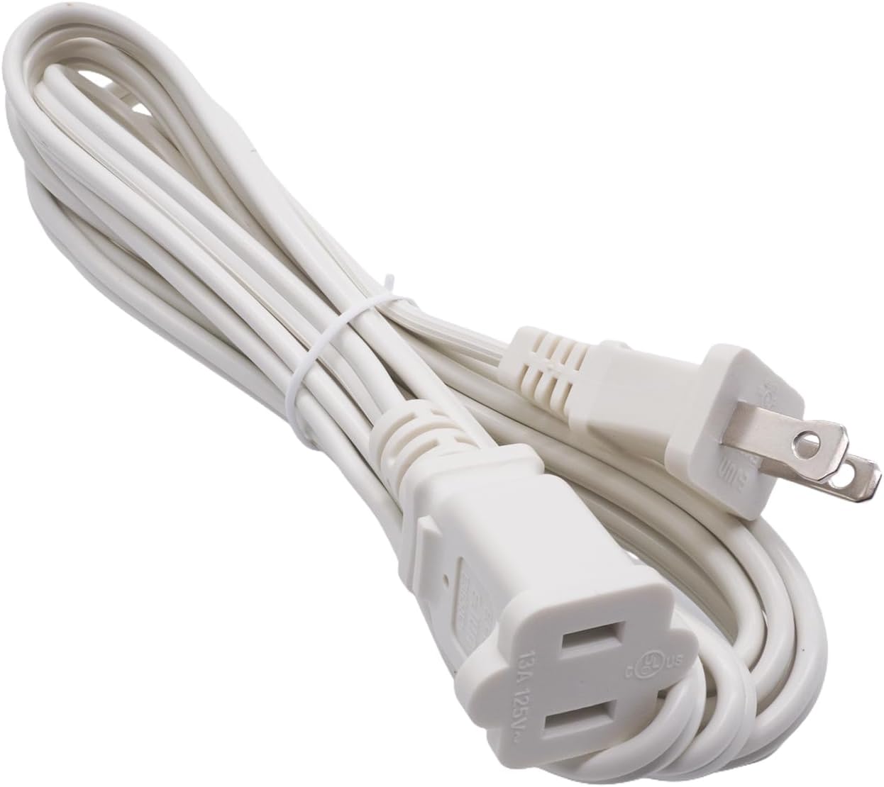 10 FT Polarized 2 Prong Power Cord, 2 Outlet Extension Cable Cord US AC Two Prong Male Female Power Cable, Nema 1-15P to 1-15R, 10A 125V, White Indoor Extension Cord for Small Appliances
