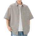 thumbnail image 3 of Men's Summer Casual Short Sleeve Lapel Top T-Shirt Shirt Loose Fit Striped Cotton Linen Breathable Cooling Beach Vacation Golf Travel Outfits | AESTIVO,Black L, 3 of 9
