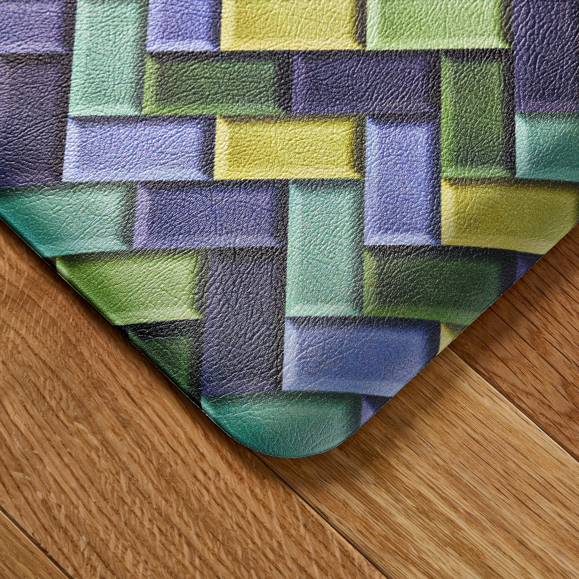 FIESTA Party Herringbone Tiles Modern Geo Anti-Fatigue Comfort Kitchen Mat, Non-Slip Floor Mat, Padded Standing Desk Mat, Blue/Green/Yellow, 20"x39"