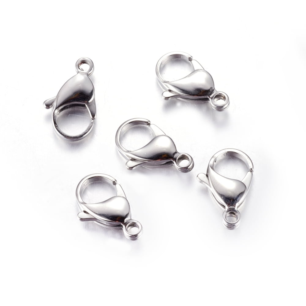 100pc Tarnish Resistant 304 Stainless Steel Lobster Claw Clasps Parrot Trigger Clasps Manual Polishing Stainless Steel Color 19x12x4.5mm Hole: 2mm