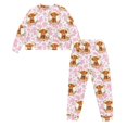 thumbnail image 3 of DISNIMO Cow Flower Print Pajamas for Women Set 2 Pack Long Sleeve Sleepwear Matching Long Pants Crew Neck Nightwear Casual Comfy Loungewear Classic Pajama Outfits, S, 3 of 7