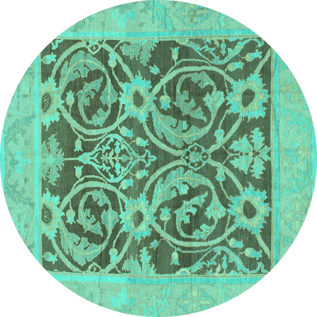 Ahgly Company Indoor Round Abstract Turquoise Blue Modern Area Rugs, 6 ...