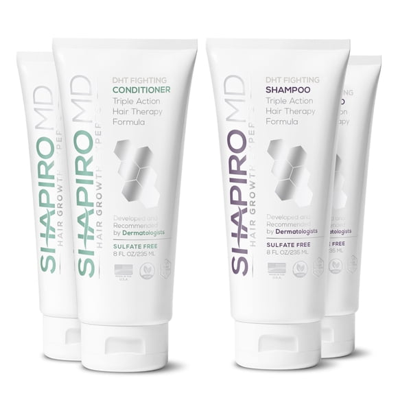 Champú y acondicionador anticaída | Fórmula vegana que combate DHT para la caída del cabello desarrollada por dermatólogos | Experimente un cabello más saludable, con más volumen y más grueso - Shapir
