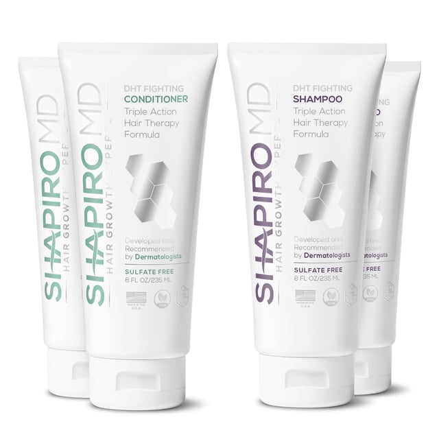 Champú y acondicionador anticaída | Fórmula vegana que combate DHT para la caída del cabello desarrollada por dermatólogos | Experimente un cabello más saludable, con más volumen y más grueso - Shapir