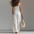 thumbnail image 6 of Casual Jumpsuits for Women Wide Leg Button Down V Neck Summer Baggy Sleeveless Loose Fit Boho Trendy Overalls for Women with Pockets White XL, 6 of 10
