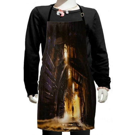 

Fantasy Kids Apron Underground Tunnel of the Mine Shaft Smokey Dark Rocky Abandoned Mysterious Boys Girls Apron Bib with Adjustable Ties for Cooking Baking Painting Orange Purple by Ambesonne