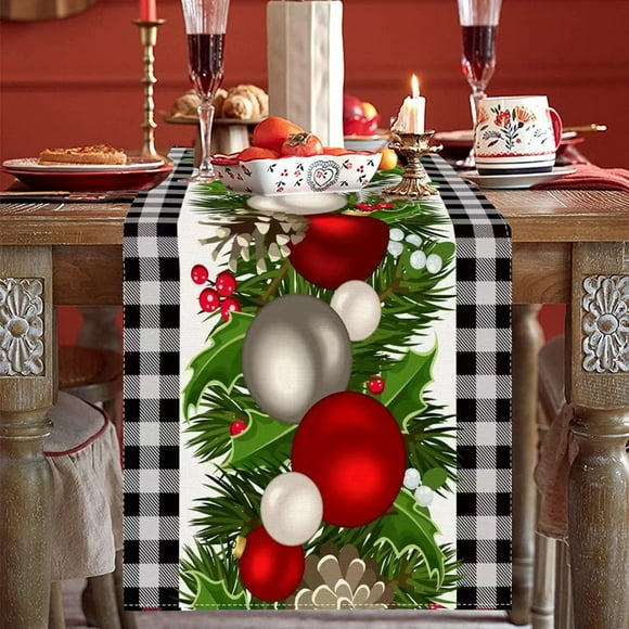HomeNest Chemin de Table de Noël à Carreaux Noir et Rouge 35 Pouces 72 Pouces 108 Pouces de Long Saisonnier Décoration de Fête d'Hiver Décoration de Cuisine Salle à Manger (1 Pce)