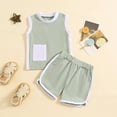 thumbnail image 3 of Musuos Toddler Boys Shorts Set, 3M 6M 12M 18M 24M 3Y Sleeveless Crew Neck Patchwork Tank Top with Elastic Waist Shorts Summer Outfit, 3 of 10