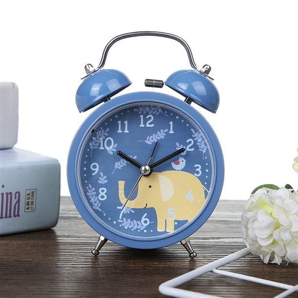 Reloj despertador de dibujos animados for dormitorio, mesita de noche, campana de Metal, reloj despertador pequeño, patrón de animales encantadores for niños con luz nocturna, reloj despertador