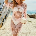 thumbnail image 4 of Lu's Chic Women's Crochet Beach Cover Up V Neck Bikini Cover Ups Half Sleeve Hollow Out Soft Sexy Holiday Fall Beachwear Pink Small, 4 of 4
