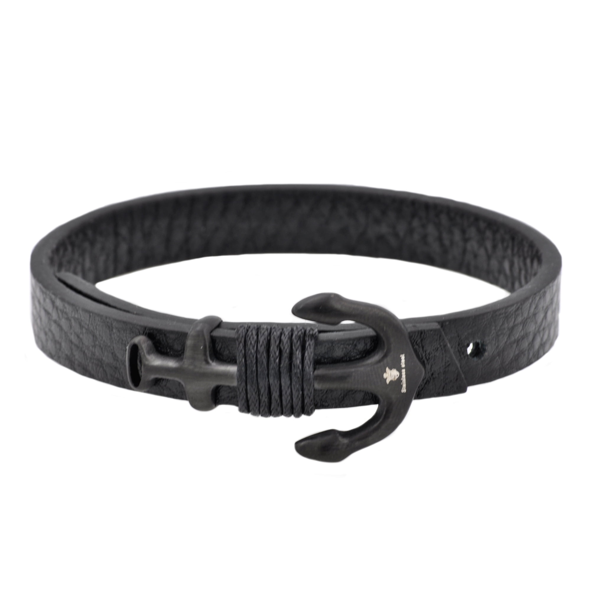 Arista Men's Anchor Bracelet with Adjustable Strap in Black Leather ...