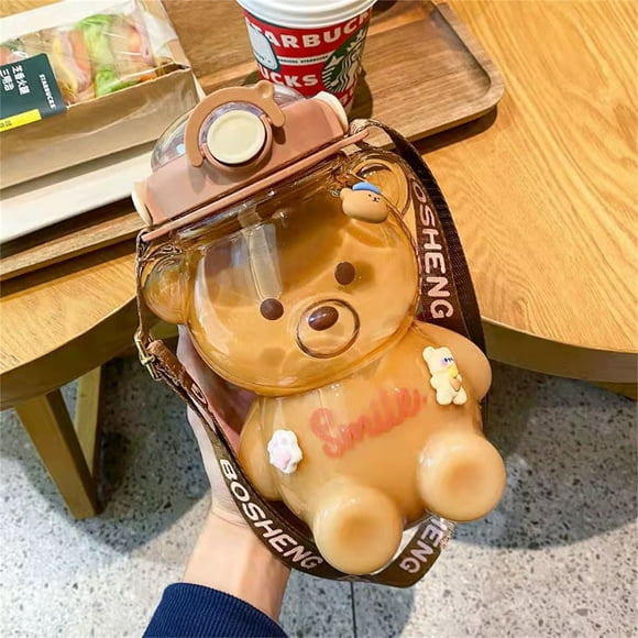 Botella de agua con popote con lazo de transporte integrado, correa para el hombro extraíble, hecha de plástico duradero Wmkox8yii hjk4661