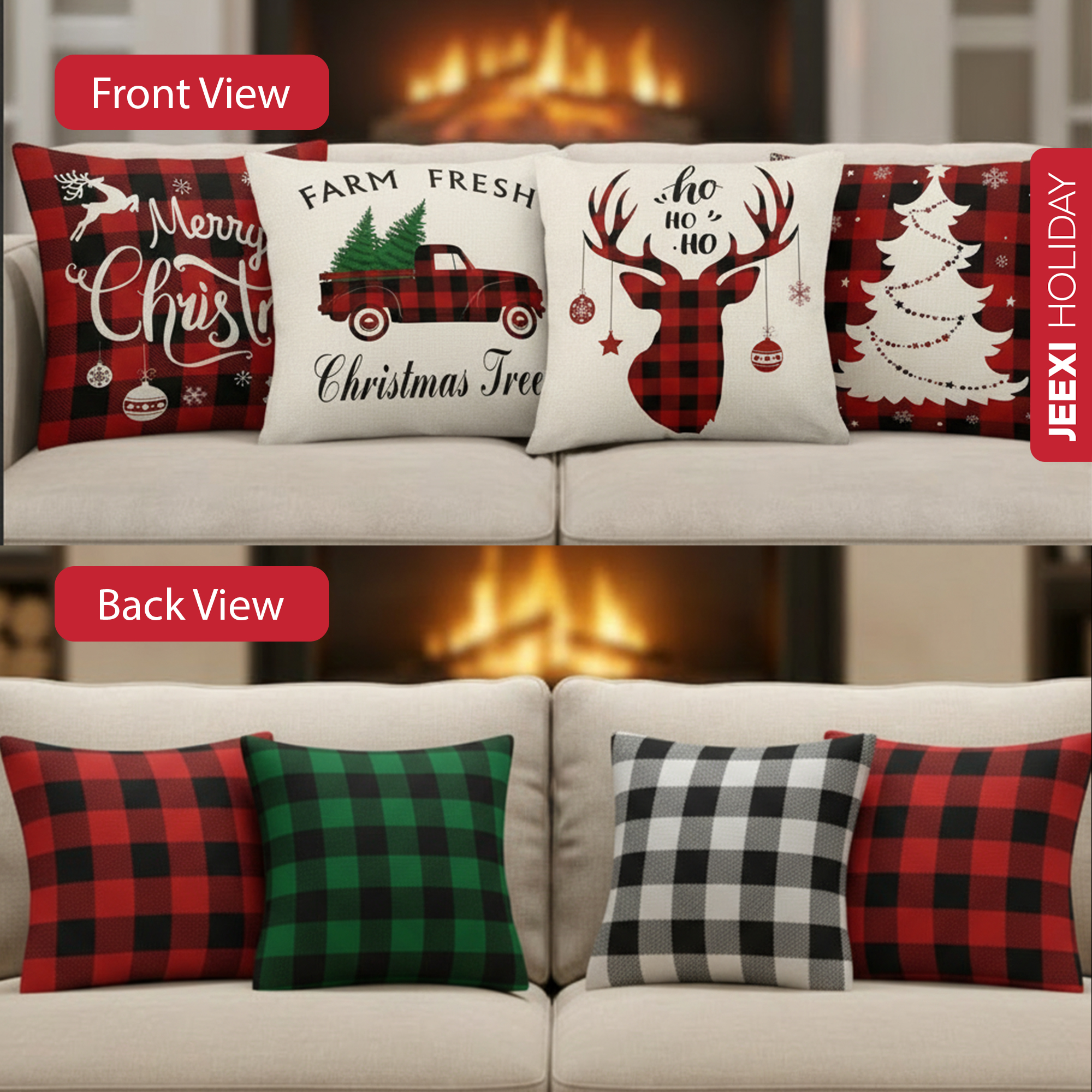 JEEXI Christmas Pillow Covers 18x18 Inch Set of 4 photo 8