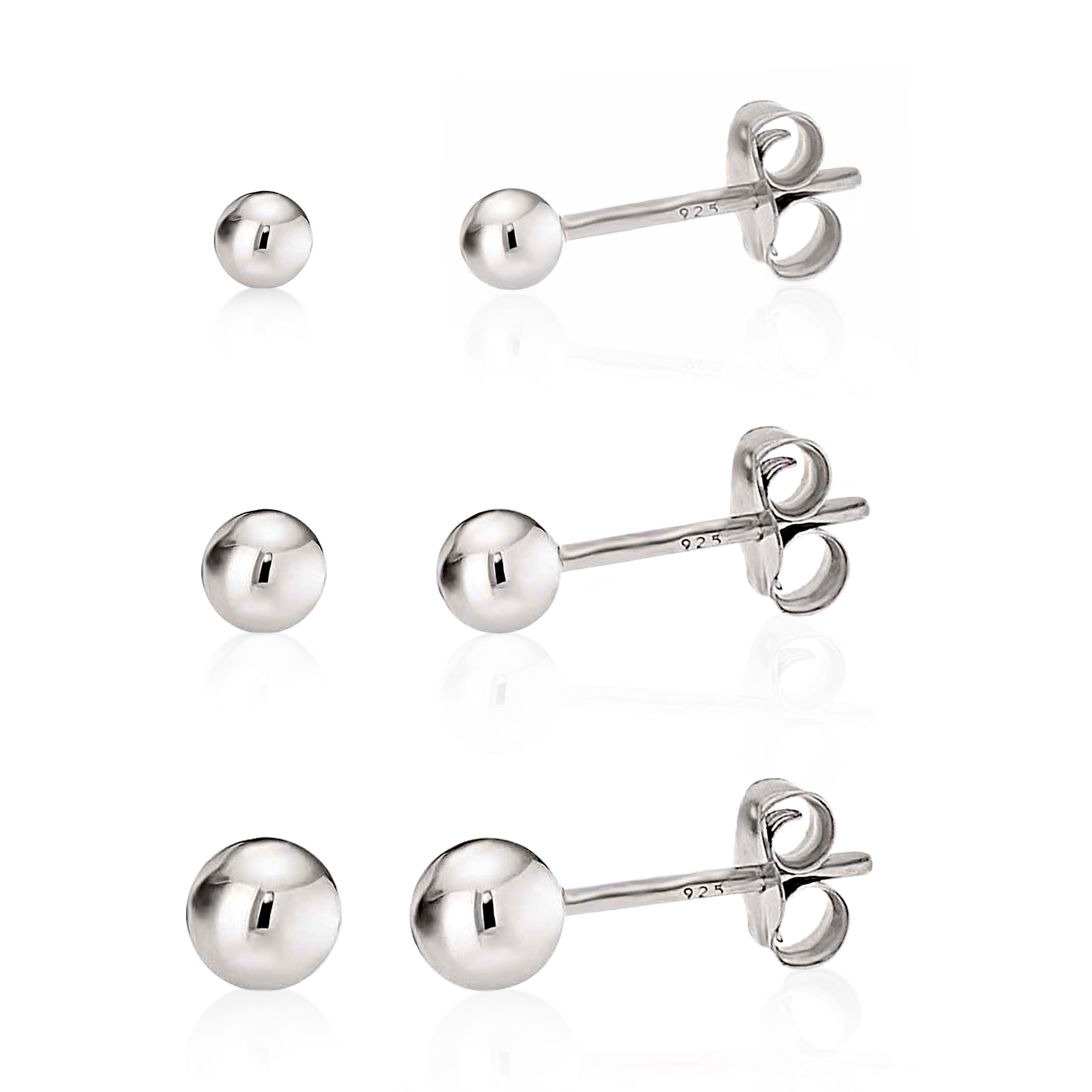 925 Sterling Silver Solid Small Plain Ball Earring Piercing kids girls gift Stud 