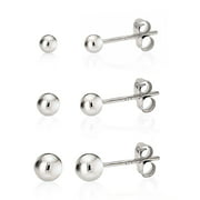 925 Sterling Silver High Polish Smooth Round Ball Stud Earring 3-Size Set - 2mm, 3mm, 4mm