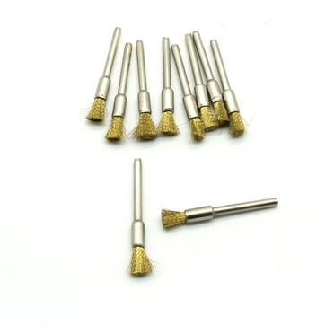 TMAX 10 pc Brass Bristle 1/4 Inch Pen Wire Brush #537 with 1/8 Inch Shank for Dremel and Other Rotary Tools