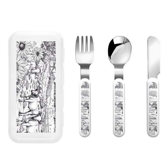 Rateoe Country Farm Scene for Stainless Steel Kids Silverware Set - Child and Toddler Safe Flatware - Children's Knife, Fork And Spoon Set