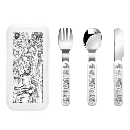 

Bingfone Country Farm Scene Print Toddler Utensils Kids Silverware 3pcs Safety Stainless Steel Toddler Fork Spoon Knife Set Children Flatware Set