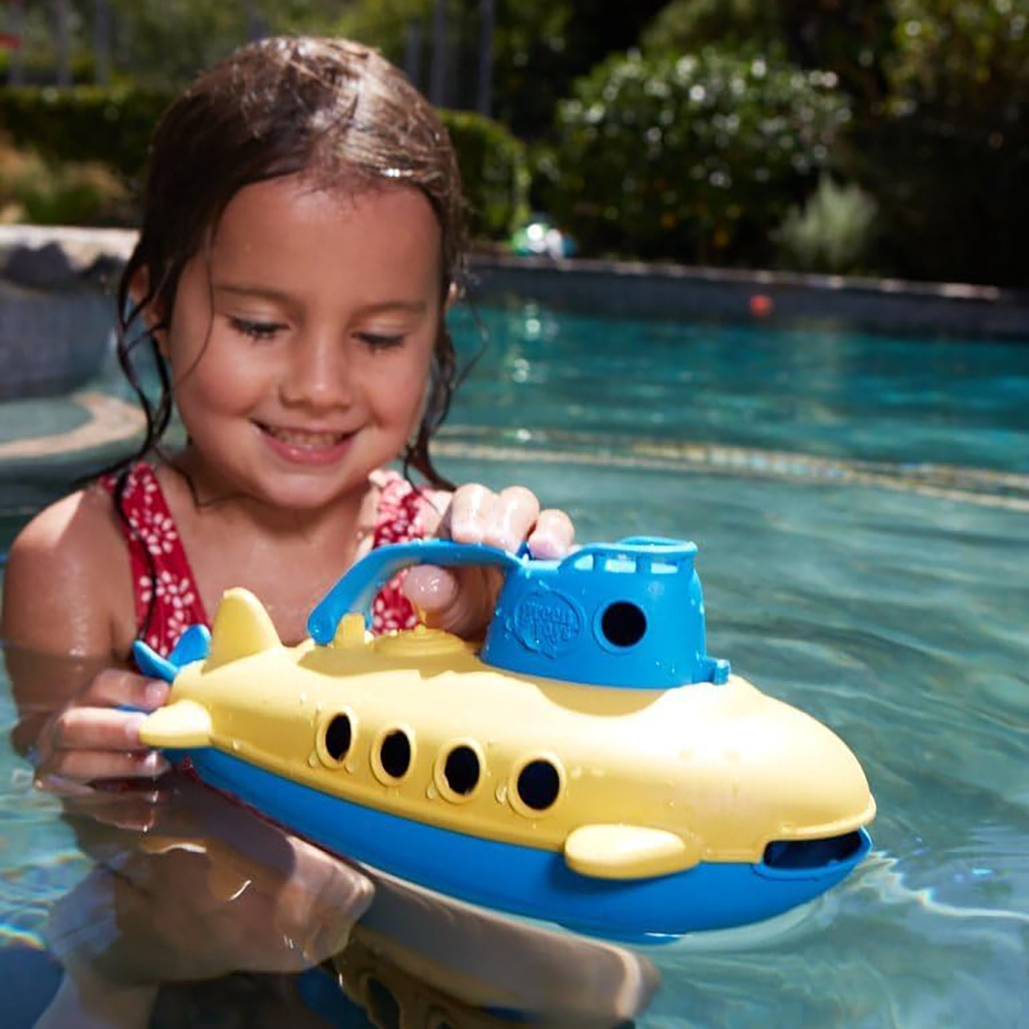 Green Toys: My First Submarine - Blue & Yellow - Floating Watercraft Bathtime Toy, Scoop & Pour Water Play, Recycled Plastic, Kids-Toddlers-Baby 6mo+