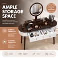 thumbnail image 6 of 47 Inch Modern Makeup Vanity Desk Set with 3 Color Round LED Mirror, Dressing Table with 4 Storage Drawers & Padded Stool for Bedroom,White and Brown, 6 of 8