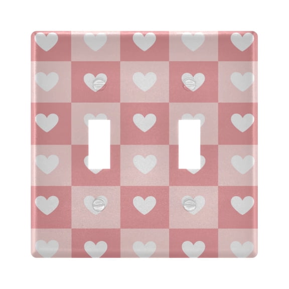 Valentine Pink Checkered Pattern with Hearts Light Switch Cover Electrical Outlet Cover Replaceable Wall Plates 2-Gang