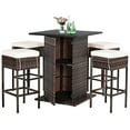 thumbnail image 2 of Costway Ensemble de 5 Pcs pour Patio en Rotin avec Table de Bar et Tabouret, Étagère de Rangement Dissimulée, Coussiné, 2 of 10