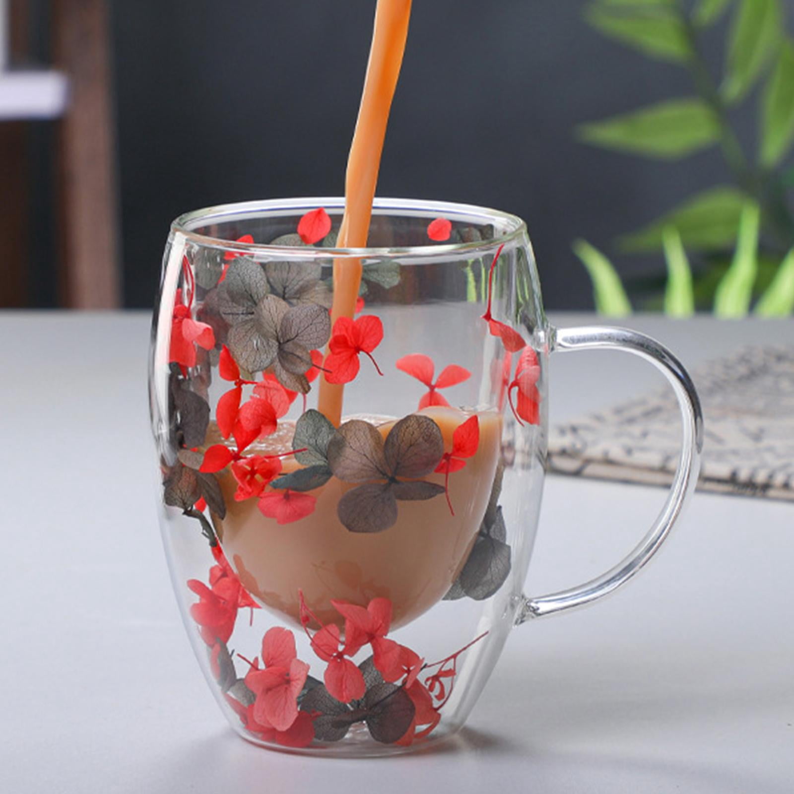 Double Walled Glass Cup Cappuccino Cups with Handle Heat Resistant Insulated Clear Glass Mug Tea Mug Espresso Cups for Tea Beverage Style A