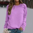 thumbnail image 2 of UJNDER Women's Solid Color Print Crewneck Sweatshirt Long Sleeve Raglan Sleeve Twill Casual Pullover Sweatshirts for Women Light Purple S, 2 of 5