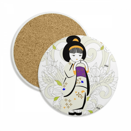 

Japan Kimono Girl Pattern Coaster Cup Mug Tabletop Protection Absorbent Stone